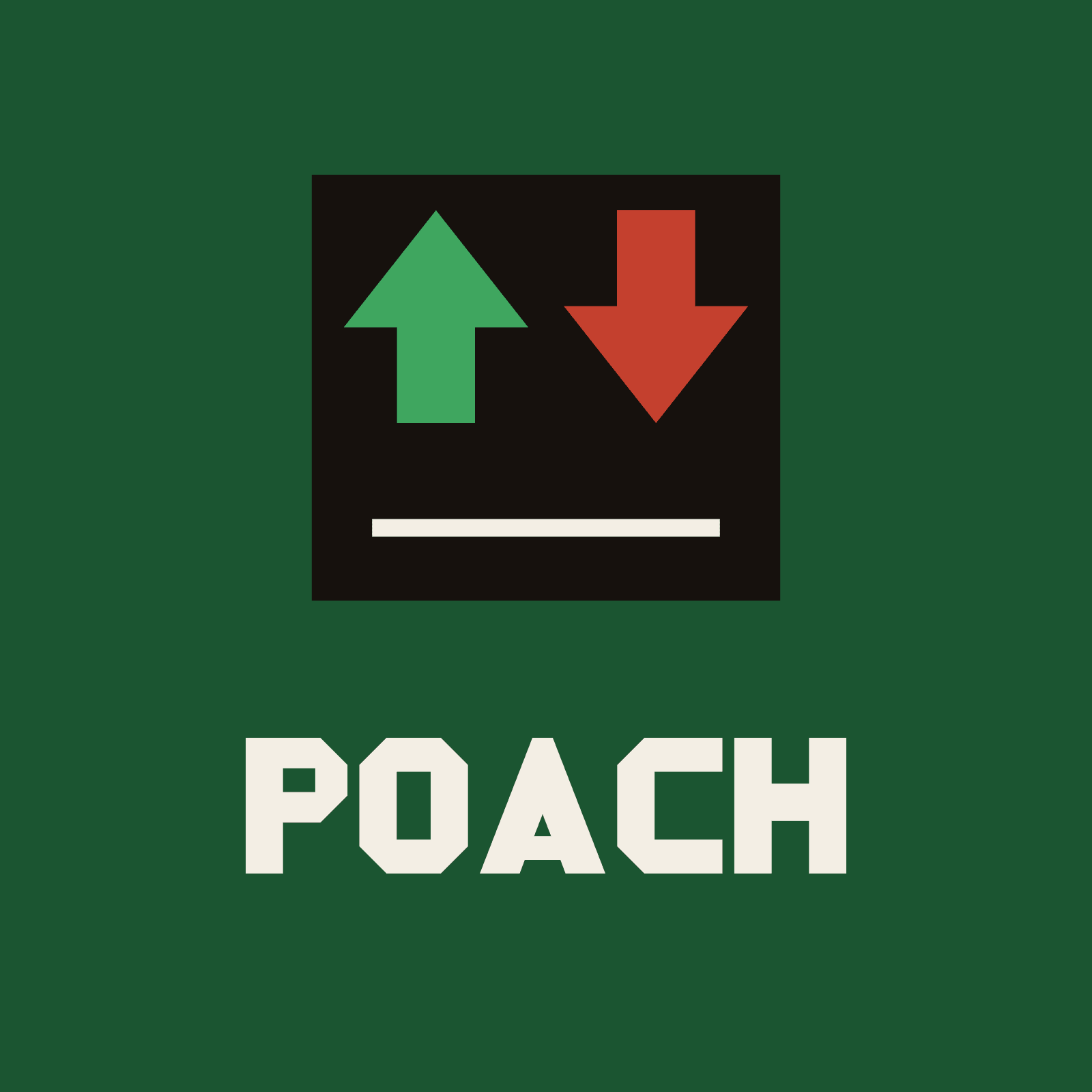 Poach key art, a substitution board above the Poach wordmark